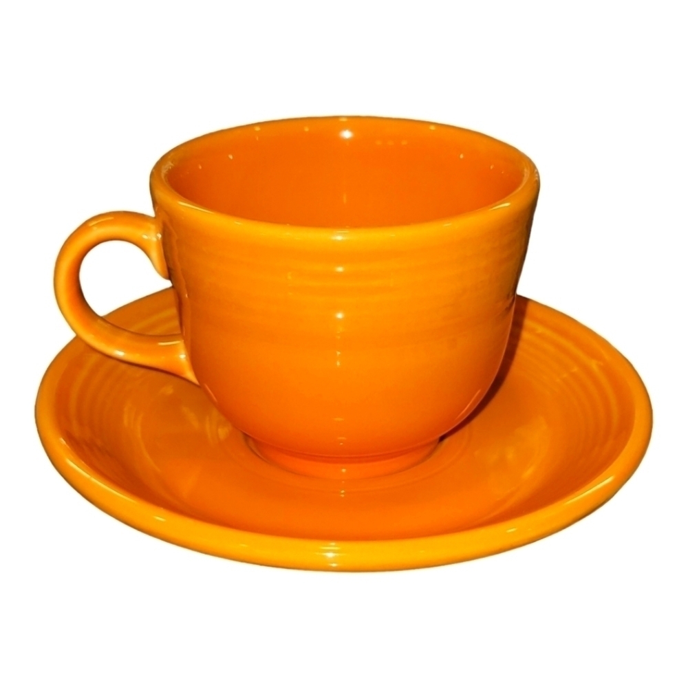 Fiesta Tangerine Mug Tea Cup & Saucer Set Homer Laughlin #2 - Picture 1 of 5